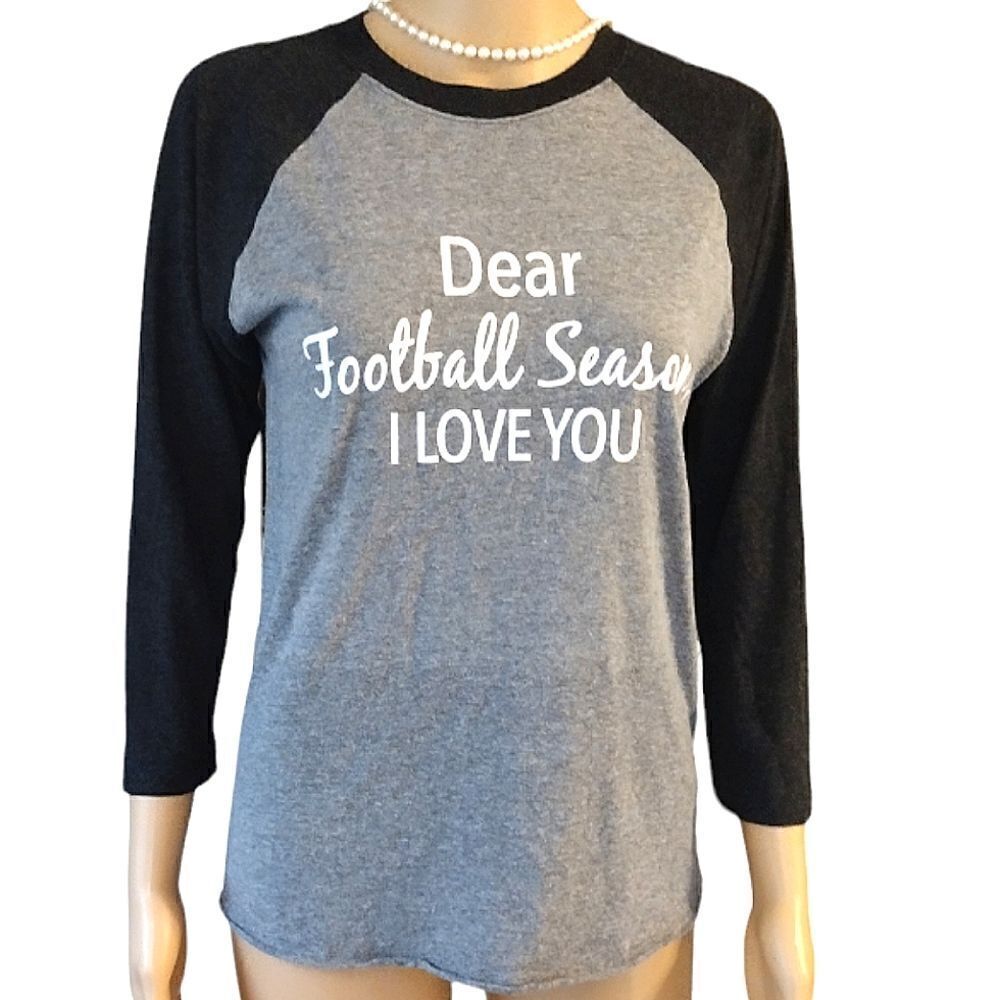 Katydid Women's Size XS 3/4 Sleeve Football Season Tee Shirt Gray